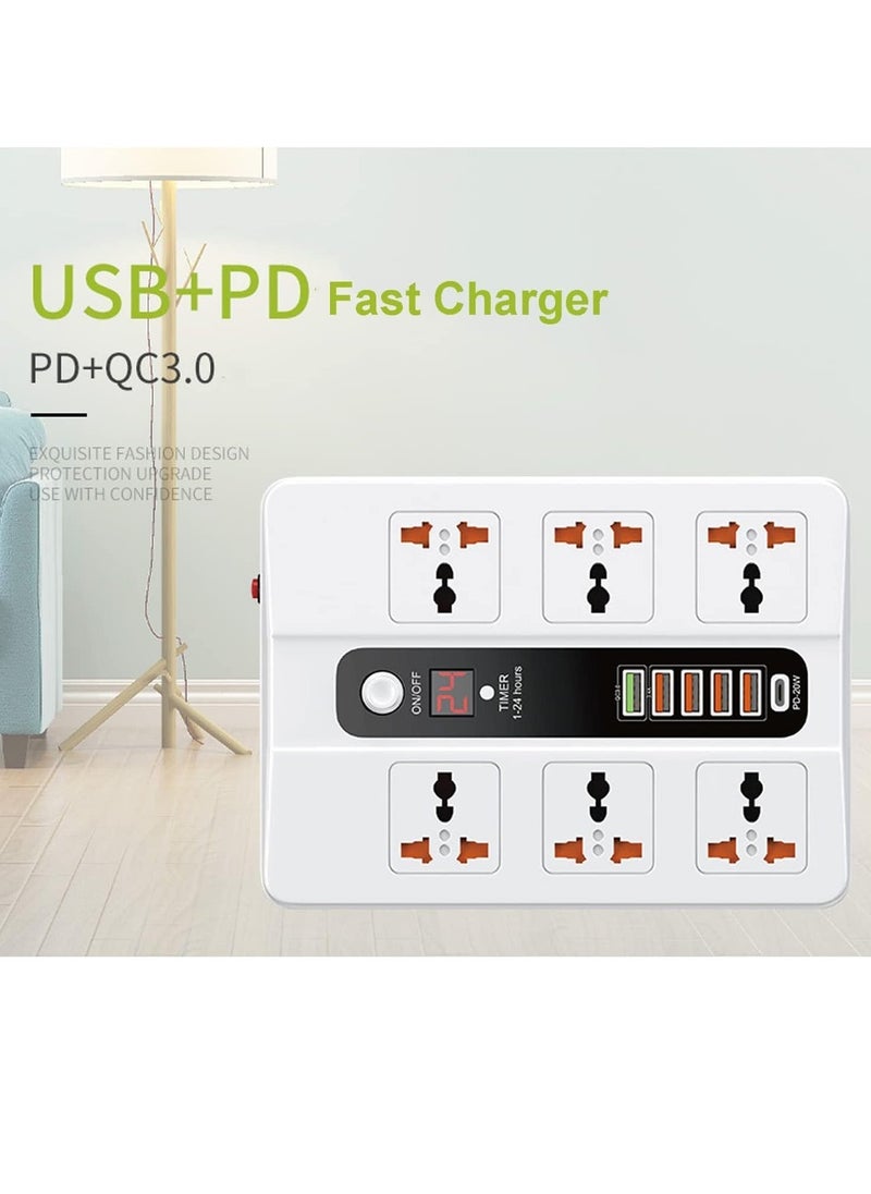 JAJEEK Power Strip Surge Protector with USB – 6 AC Outlets & 5 USB Ports (1 PD), Flat Plug Extension Cord, 6ft Power Cord, Compact Desktop Socket with LED Indicator for Home, Office, and Travel  - Image 3