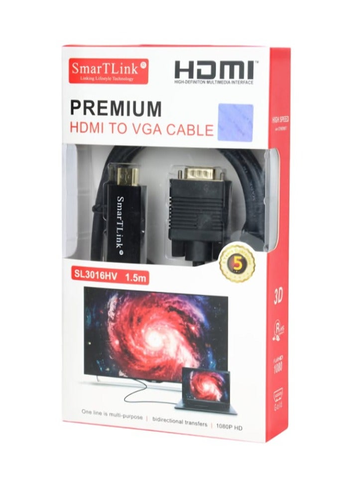 SmarTLink Premium HDMI To VGA Cable 1.5M Black  - Image 1