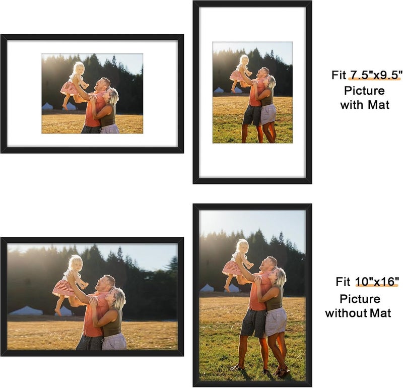 Picrit 10x16 Picture Frame Set of 12, Display 8x10 with Mat or 10x16 Without Mat, Photo Frames for Wall Mounting or Table Top Display, Black. - Image 3