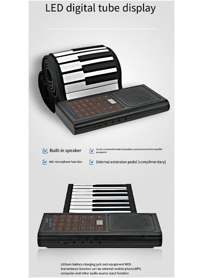 Generic - Professional 88-Key Roll-Up Electronic Piano – Portable Folding Keyboard for Beginners and Home Practice, High-Quality Sound with Bluetooth and MIDI, Black - Image 1