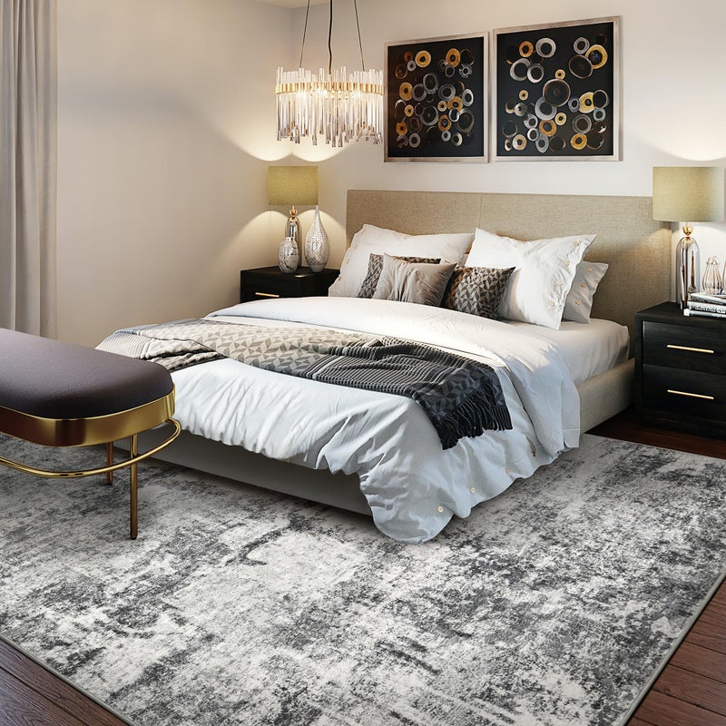 DMOYEST Living Room Area Rugs - 8x10 Abstract Large Soft Indoor Washable Rug Neutral Modern Low Pile Carpet for Bedroom Dining Room Farmhouse Home Office - Grey - Image 4