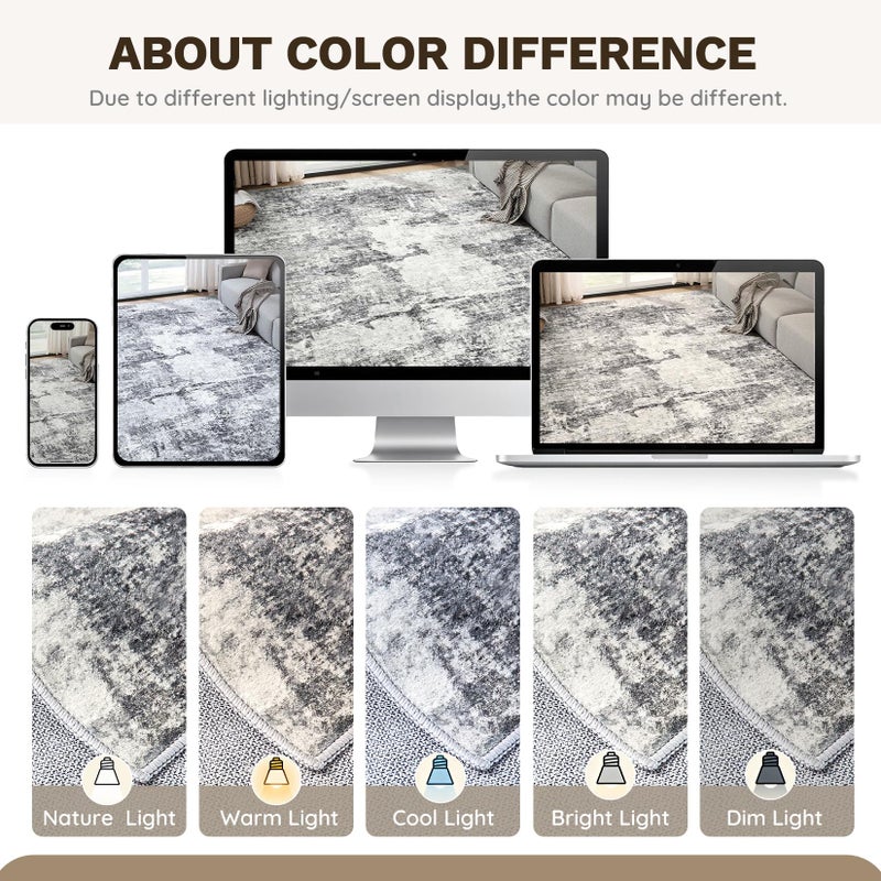 DMOYEST Living Room Area Rugs - 8x10 Abstract Large Soft Indoor Washable Rug Neutral Modern Low Pile Carpet for Bedroom Dining Room Farmhouse Home Office - Grey - Image 5
