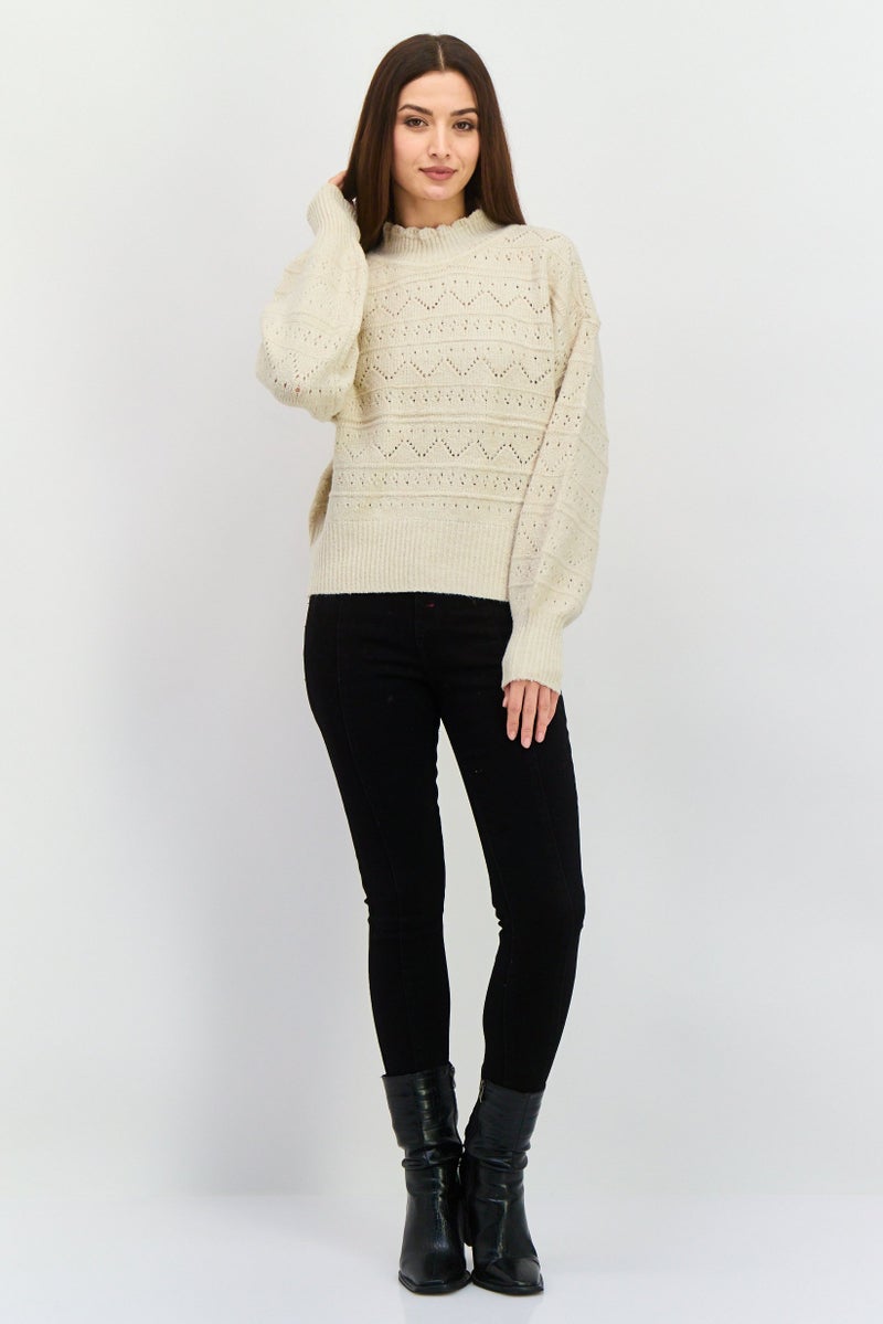 DEX Women High Neck Knitted Sweater, Beige - Image 4