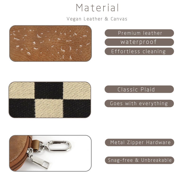 Eoribag Checkered Dual Pouch Keychain Wallet for Women, Small Mini Zip Leather Coin Purse with Wrist Strap,wristlet hangbags,Brown - Image 4