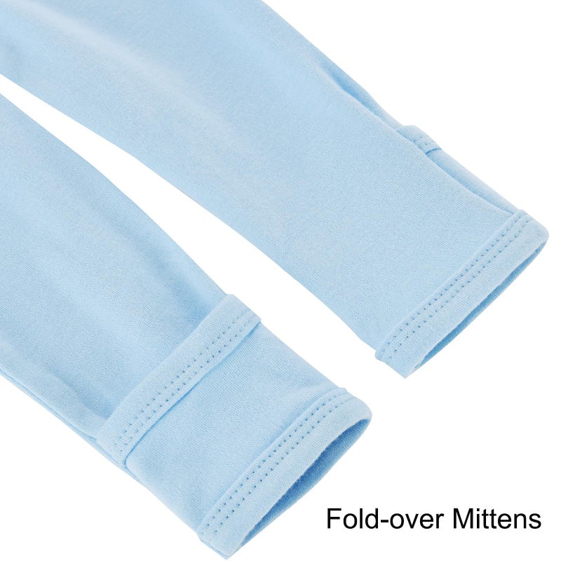 Aablexema Baby Footie Pajamas with Mittens - 3Pcs Infant Cotton Footed One Piece Sleepwear Outfits(Blue/Grey/Stripe,12-18m) - Image 5