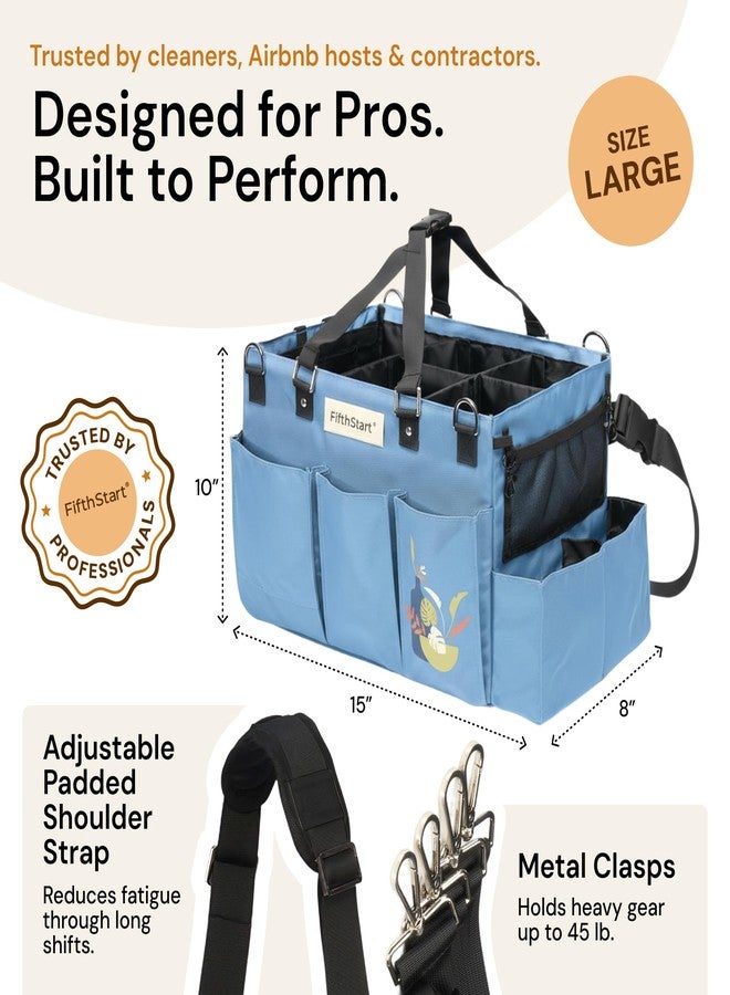 FifthStart FifthStar Cleaning Caddy Bag for Professionals - Heavy-Duty Organizer with Shoulder Strap, 9 Pockets, Mesh Base & Adjustable Compartments - Cleaning Supplies Organizer for Crews (Blue, Large) - Image 2