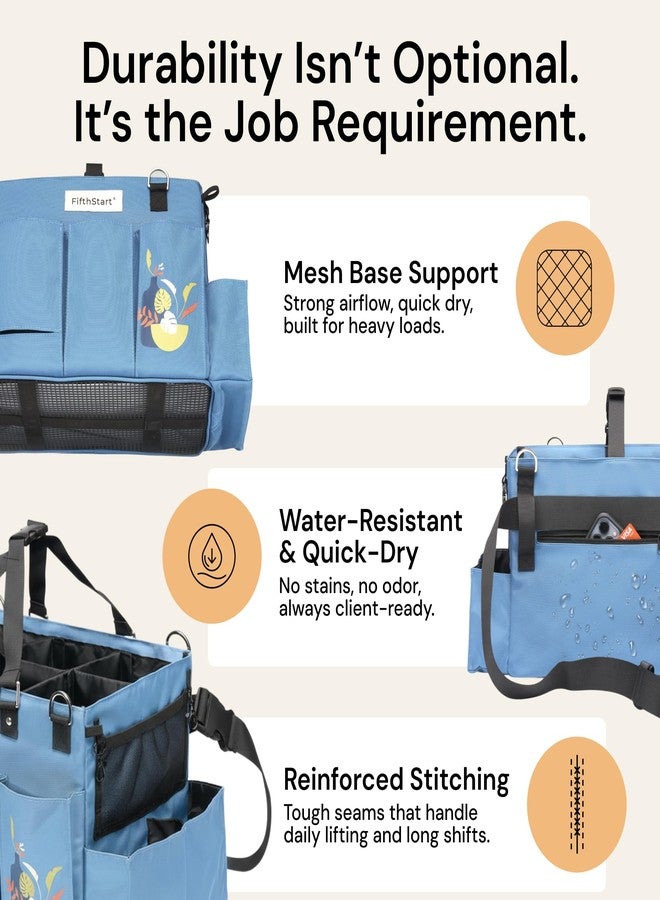 FifthStart FifthStar Cleaning Caddy Bag for Professionals - Heavy-Duty Organizer with Shoulder Strap, 9 Pockets, Mesh Base & Adjustable Compartments - Cleaning Supplies Organizer for Crews (Blue, Large) - Image 5