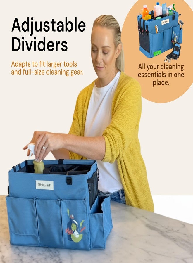 FifthStart FifthStar Cleaning Caddy Bag for Professionals - Heavy-Duty Organizer with Shoulder Strap, 9 Pockets, Mesh Base & Adjustable Compartments - Cleaning Supplies Organizer for Crews (Blue, Large) - Image 4