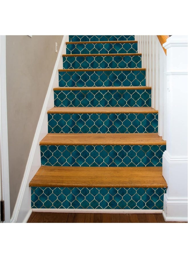 HAOKHOME - Haokhome 96034 Peel And Stick Wallpaper Graphic Trellis Emerald/Sapphire Blue/Gold Removable Contactpaper For Home Bathroom Decorations 17.7In X 9.8Ft - Image 1