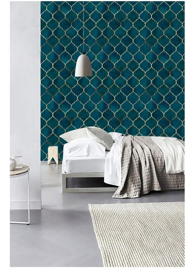 HAOKHOME - Haokhome 96034 Peel And Stick Wallpaper Graphic Trellis Emerald/Sapphire Blue/Gold Removable Contactpaper For Home Bathroom Decorations 17.7In X 9.8Ft - Image 1