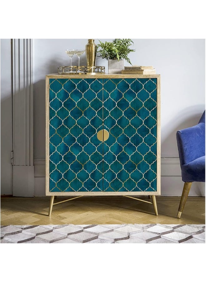 HAOKHOME - Haokhome 96034 Peel And Stick Wallpaper Graphic Trellis Emerald/Sapphire Blue/Gold Removable Contactpaper For Home Bathroom Decorations 17.7In X 9.8Ft - Image 1