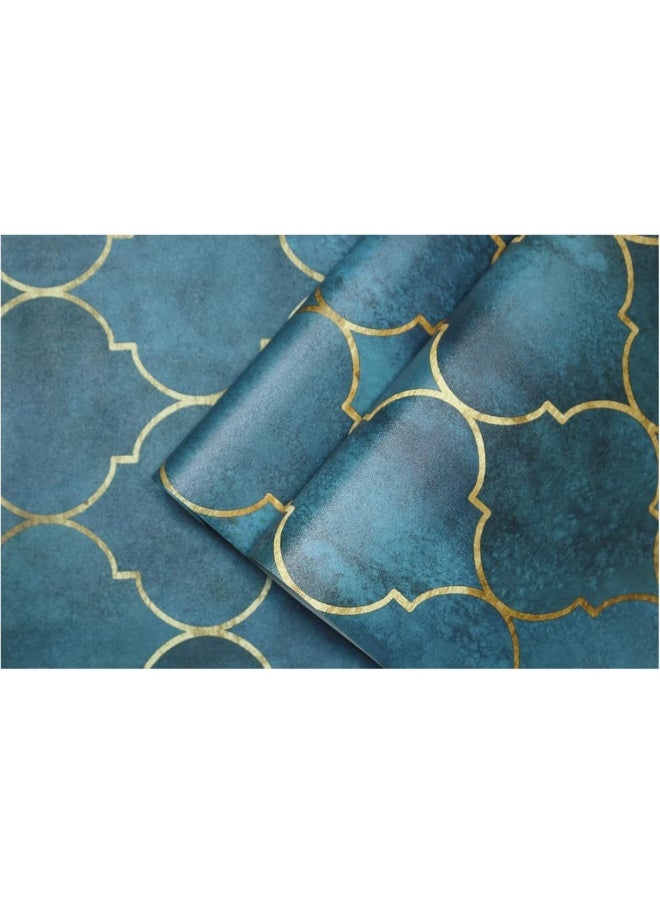 HAOKHOME - Haokhome 96034 Peel And Stick Wallpaper Graphic Trellis Emerald/Sapphire Blue/Gold Removable Contactpaper For Home Bathroom Decorations 17.7In X 9.8Ft - Image 1