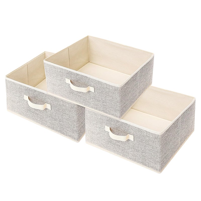EITMOW Storage Baskets, 15.7-Inch Woven Fabric Bins, Storage Cubes with Reinforced Handles, Organizer Bins for Closet Shelves, Foldable, for Toys, Clothes, Natural Beige (3PCS/Beige-15.7*11*7.8inch) - Image 1