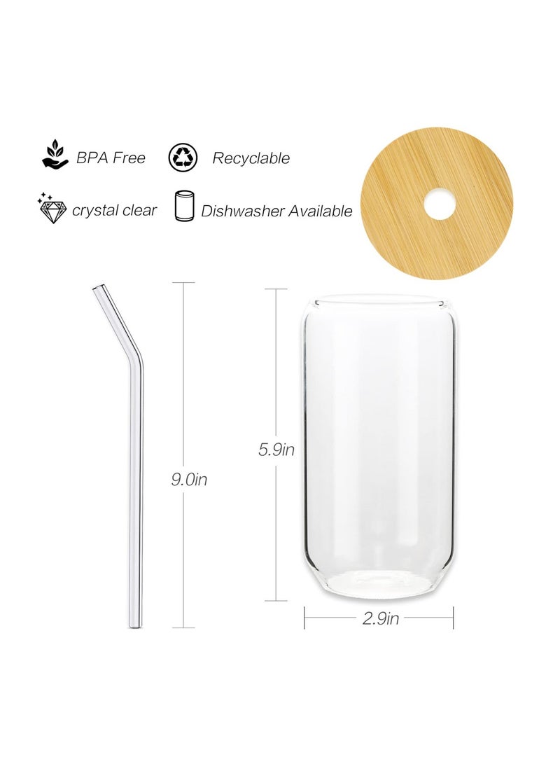 KASTWAVE Can Shaped Glass Cups with Glass Straw and Bamboo Lids 4 Pieces 500 Ml Transparent Water Cup Juice Drink Cup Drinking Cups with Straw for Water and Mixed Drink for Any Drink and Any Occasion  - Image 5
