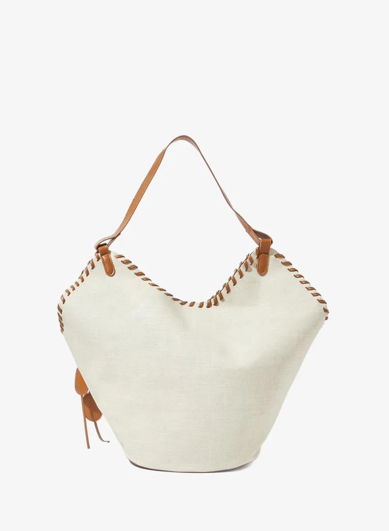 Styli  Brown Stitch Detail Canvas Tote Bag with A Pouch for Women | Best Price UAE
