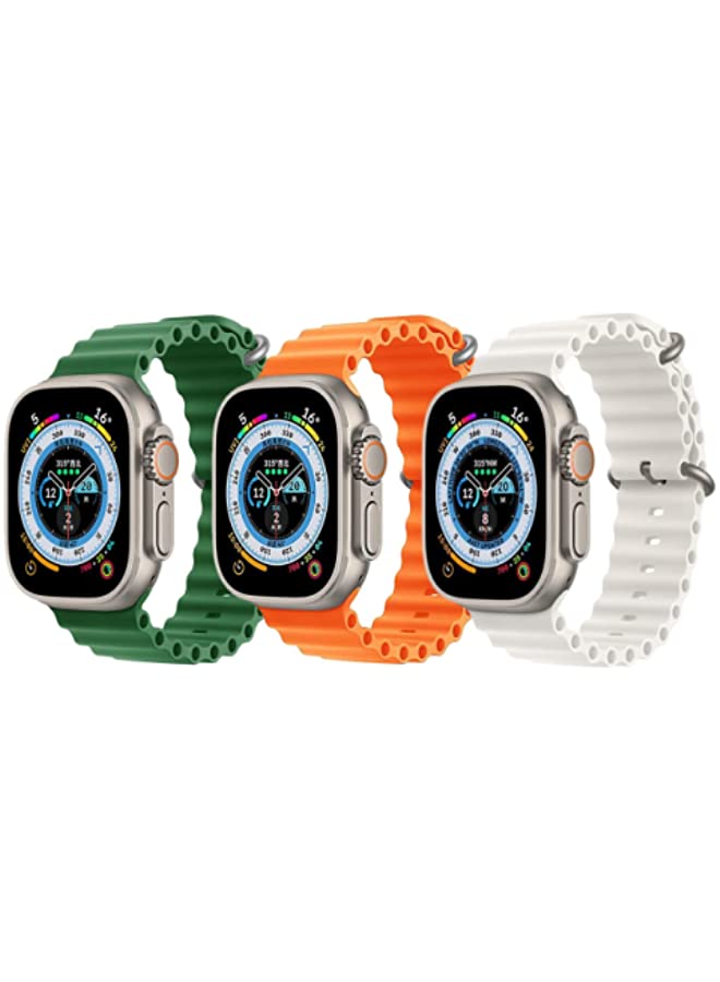IAF Silicone Ocean Band Strap for Apple Watch 38/40/41mm Dark Green/Orange/Snow White Set of 3