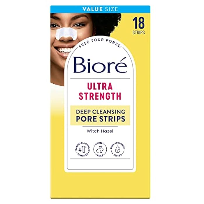 Bioré Witch Hazel Ultra Strength Blackhead Remover Pore Strips, Clears Pores up to 2x More than Original Pore Strips, features C-Bond Technology, Oil-Free, Non-Comedogenic Use, 18 Count - Image 1