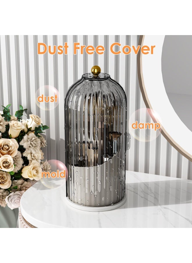 Loquat Cosmetic storage box with lid,360 Rotating Clear Dustproof Makeup Brushes Organizer (Transparent Black) - Image 5