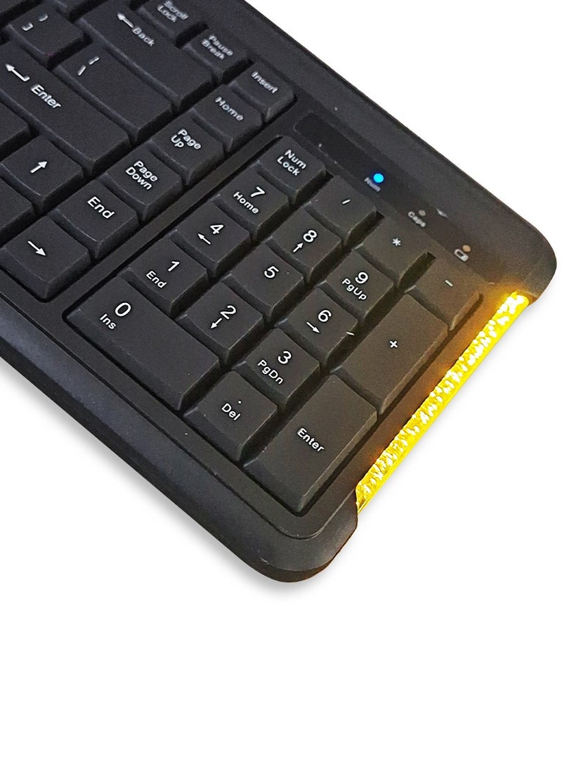 NONTAUS Wireless Multimedia Keyboard and Mouse Set with Rainbow LED Panel 2.4GHz USB , WITH 3 AA Battery , 105 key , 1600 DPI Mouse , J105 - Black - Image 4