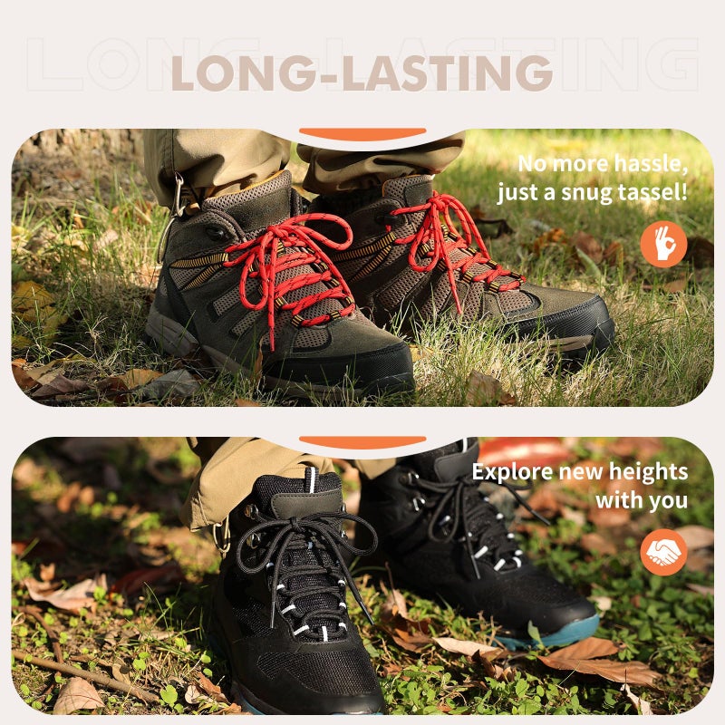 Stepace Round Shoelaces [2 Pairs] Heavy Duty Boot Shoe Laces for Hiking Work Boots Red Black Dots Shoe Strings for Replacement 55" (140cm) - Image 5