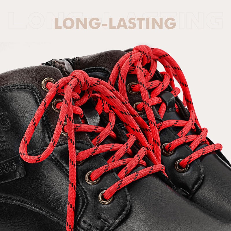 Stepace Round Shoelaces [2 Pairs] Heavy Duty Boot Shoe Laces for Hiking Work Boots Red Black Dots Shoe Strings for Replacement 55" (140cm) - Image 3
