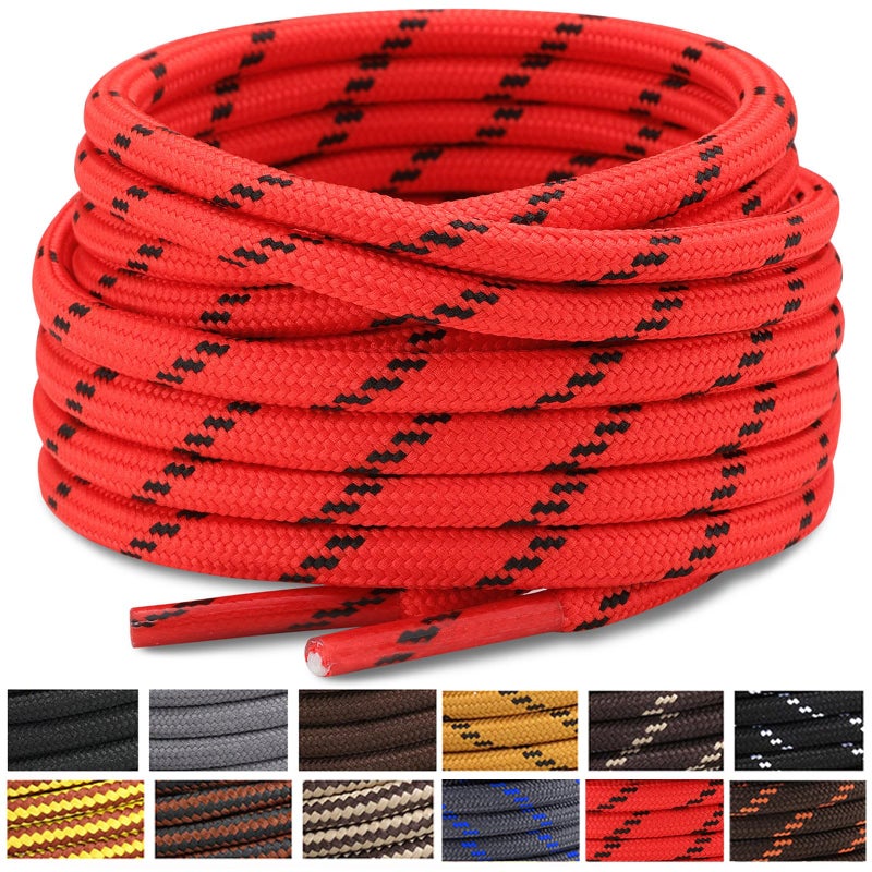 Stepace Round Shoelaces [2 Pairs] Heavy Duty Boot Shoe Laces for Hiking Work Boots Red Black Dots Shoe Strings for Replacement 55" (140cm) - Image 1