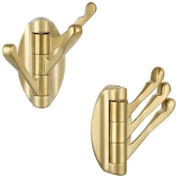 Angle Simple Swivel Towel Hook Brushed Gold 2 Pcs, Metal Folding Bathroom Hook, Bath Towel Holder, Heavy Duty Robe Clothes Hanger For Bathroom Rv Wall Mount - Image 4