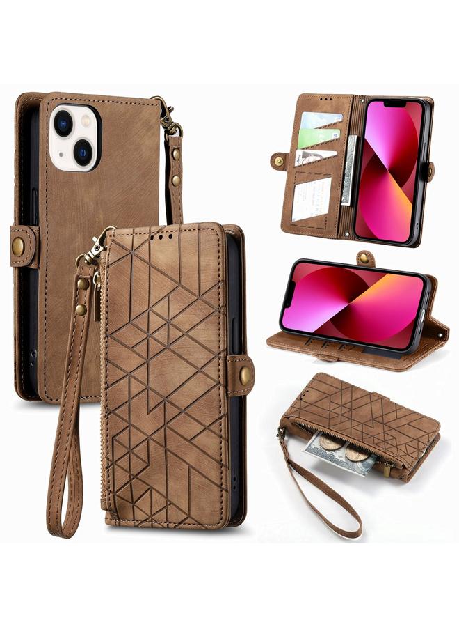 S-TOP Case For iPhone 13 Geometric Zipper Wallet Side Buckle Leather Phone Case - Image 1