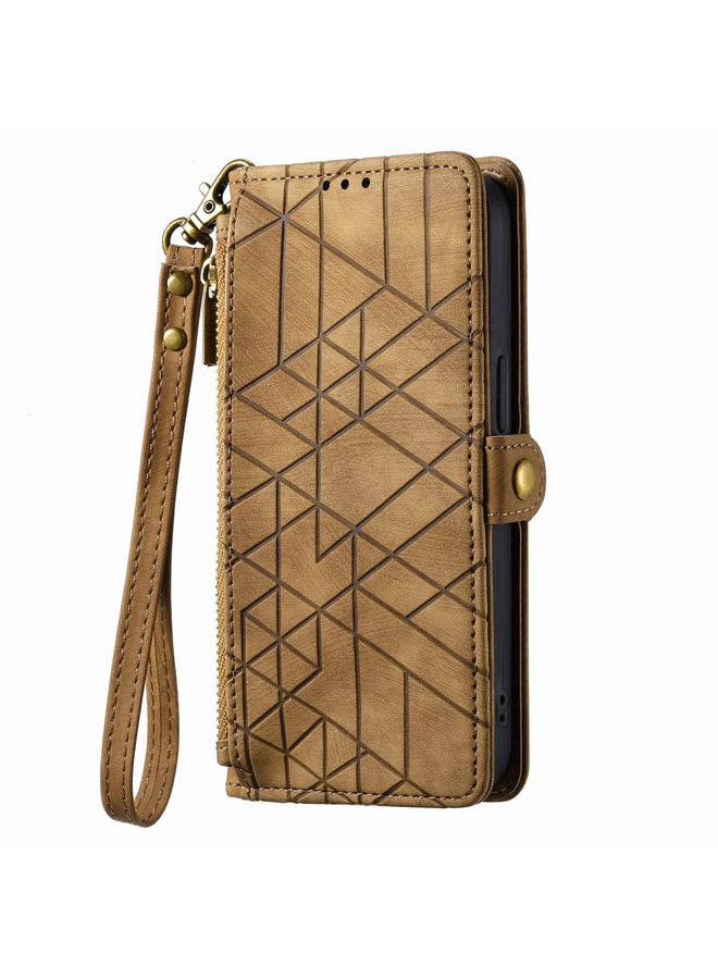 S-TOP Case For iPhone 13 Geometric Zipper Wallet Side Buckle Leather Phone Case - Image 2