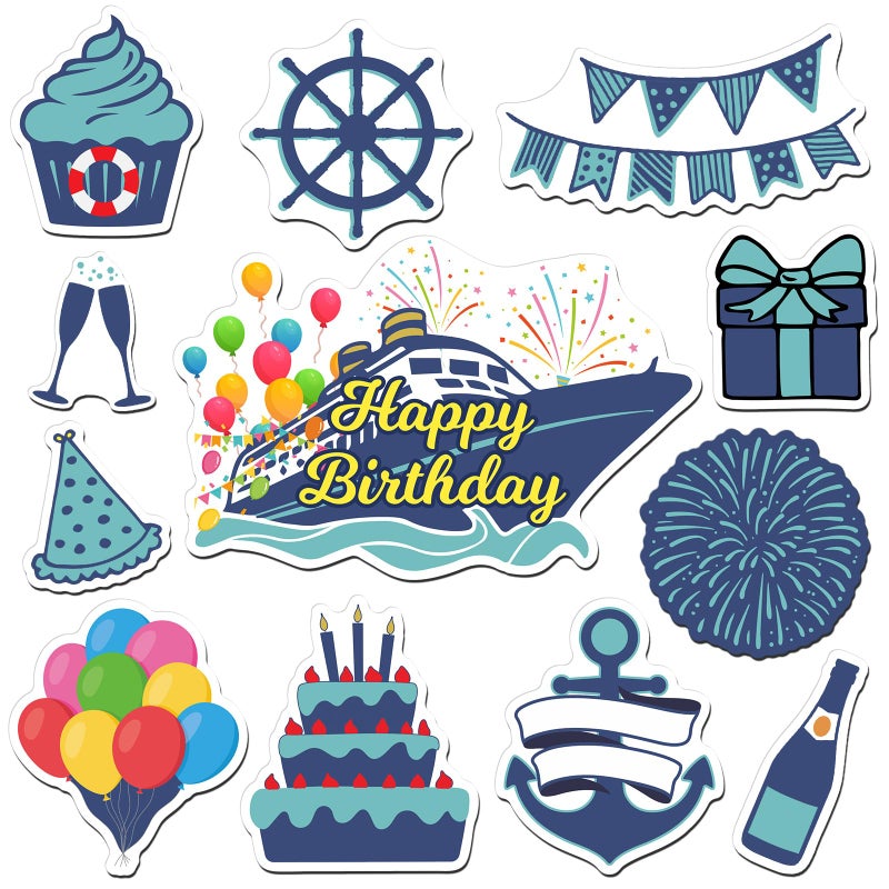 LEIFIDE 12 Pcs Birthday Cruise Door Magnets Decorations Funny Stateroom Happy Birthday Magnets Cruise Ship Door Decorations Magnetic Reusable for Ship Carnival Fridge Car (Blue) - Image 1