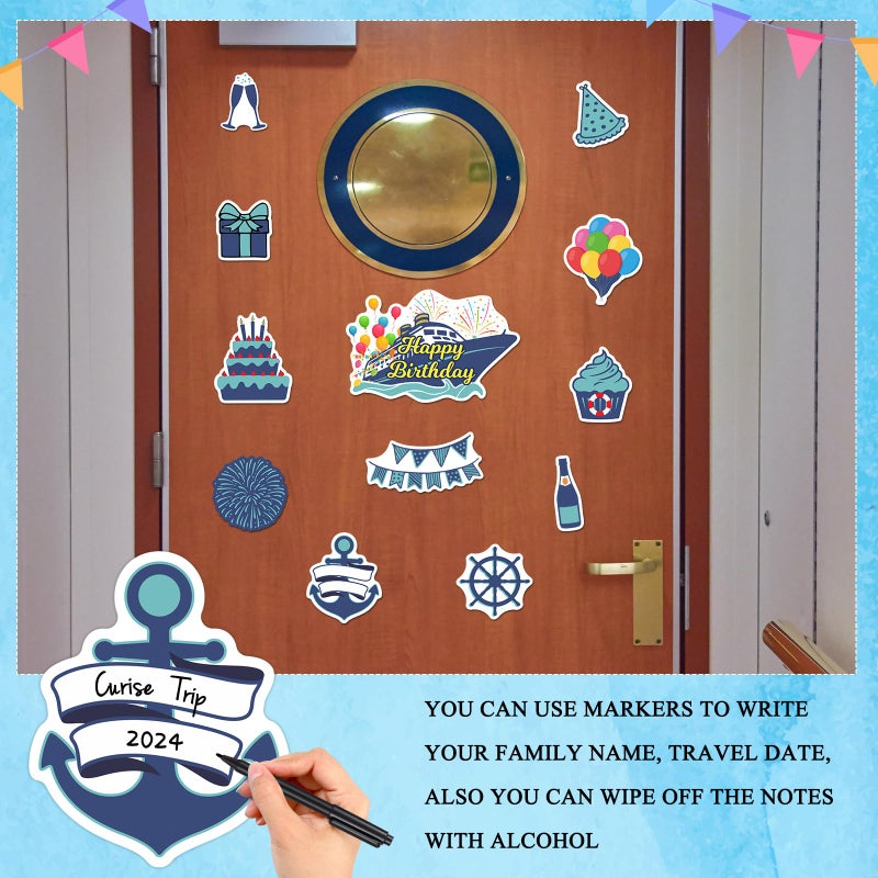 LEIFIDE 12 Pcs Birthday Cruise Door Magnets Decorations Funny Stateroom Happy Birthday Magnets Cruise Ship Door Decorations Magnetic Reusable for Ship Carnival Fridge Car (Blue) - Image 3