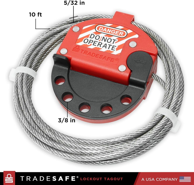 TRADESAFE Lockout Tagout Adjustable Cable Lock - 10 ft Steel Cable Lock with Vinyl Coating, Premium Grade Loto Cable, OSHA Compliant - Image 2