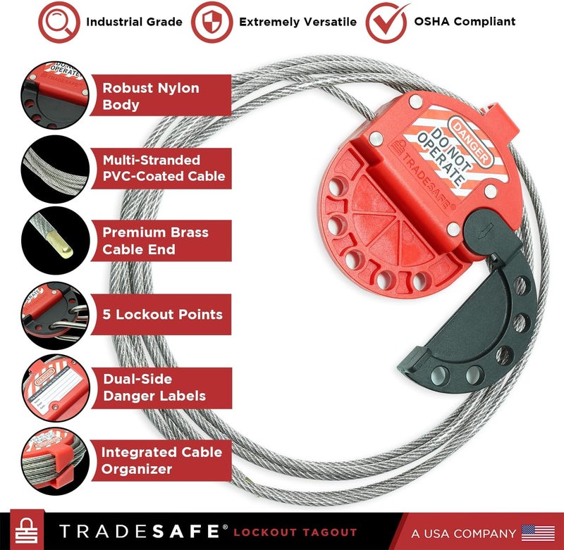 TRADESAFE Lockout Tagout Adjustable Cable Lock - 10 ft Steel Cable Lock with Vinyl Coating, Premium Grade Loto Cable, OSHA Compliant - Image 3