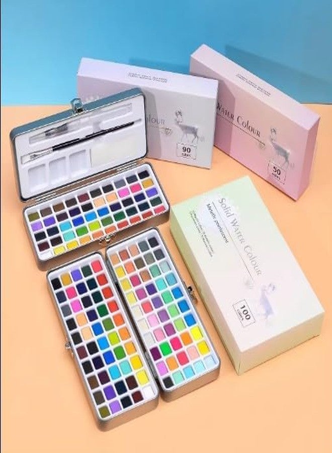 ARROLLIANT Solid Watercolour Paints Set Including Vivid, Metallic, Pearlescent and Fluorescent Colors, Travel Watercolor Set with Brush Pen Portable Watercolour Paint Box Set (100, multi colour set) - Image 4