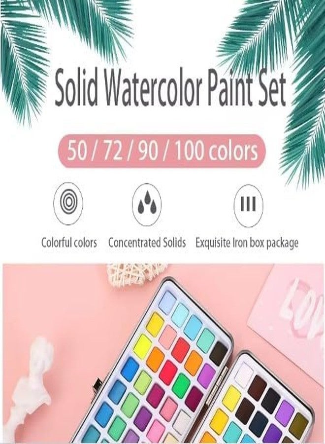 ARROLLIANT Solid Watercolour Paints Set Including Vivid, Metallic, Pearlescent and Fluorescent Colors, Travel Watercolor Set with Brush Pen Portable Watercolour Paint Box Set (100, multi colour set) - Image 3