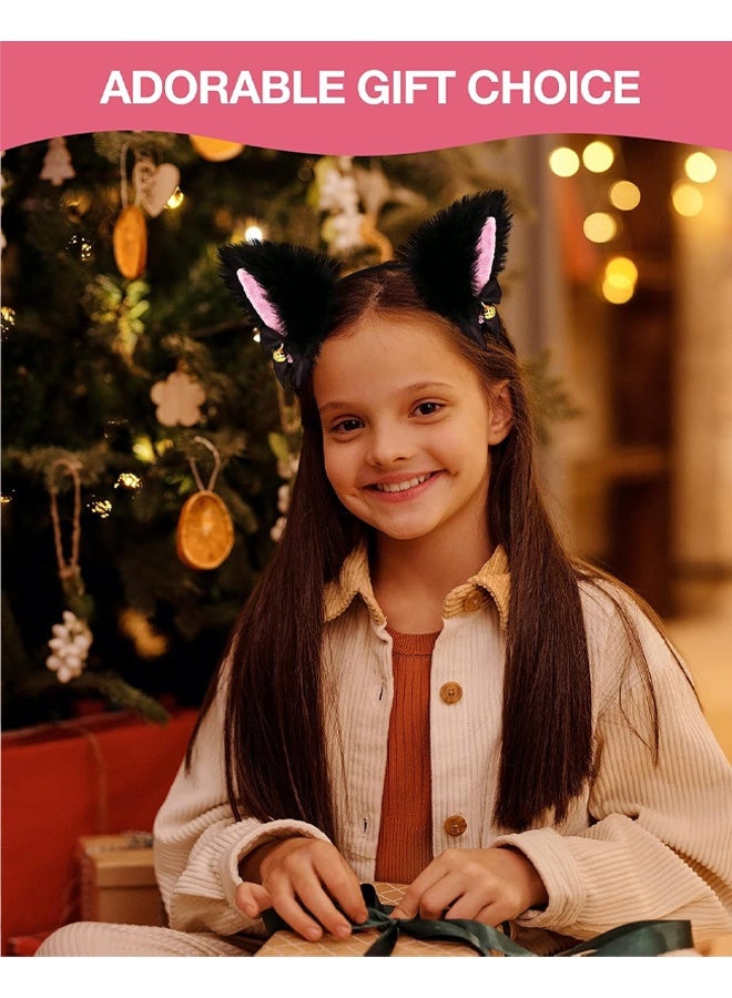 Fox Cat Ears Anime Cosplay - Animal Wolf Headwear, Halloween Headband,Headpiece Costume Accessories with Bells White - Image 5