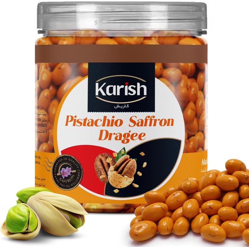 Karish Pistachio Coated With Saffron Chocolate | Natural & Rich in Aroma of Kesar | Unique Gourmet Gift For Special Occasions | Delicious Dry Fruits Choco Snack For Family & Loved Ones | 180 gm - Image 1