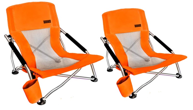 Nice C Chair Beaches, Beach Chairs for Adults 2 Pack, Low Beach Chair, Sling, Folding, Portable, Concert, Kids, Boat, Sand Chair with Cup Holder & Carry Bag (Set of 2 Orange) - Image 1
