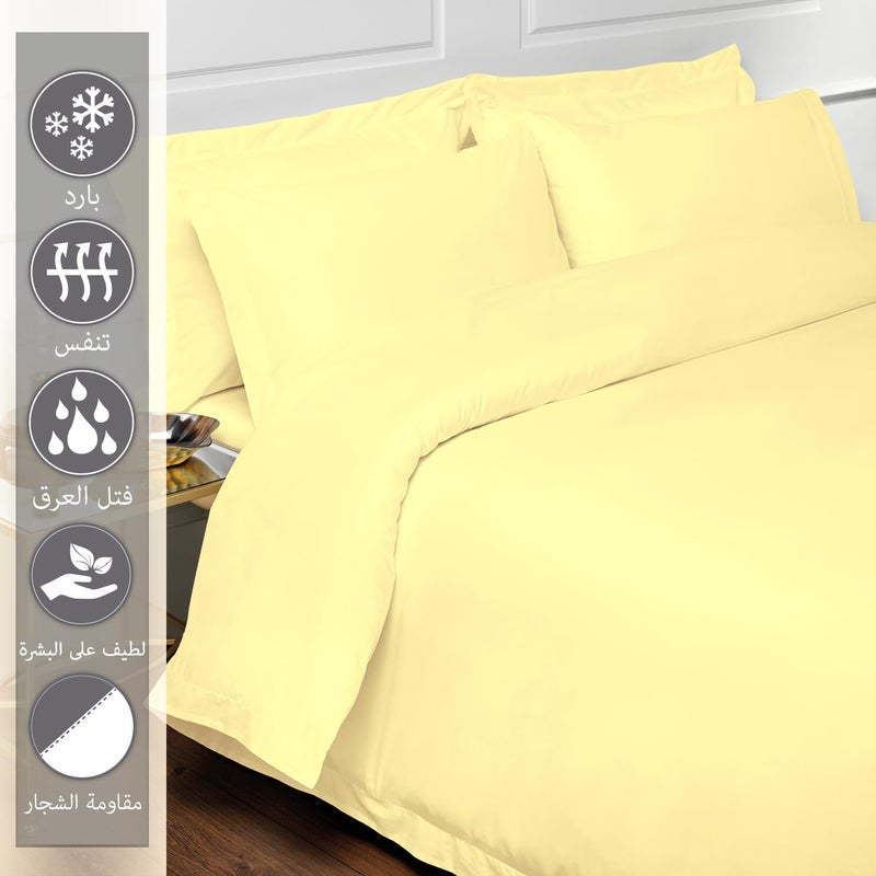PIZUNA 100% Cotton Duvet Cover Set King Size 260x220 cm Mellow Yellow, 400 Thread Count Long Staple Cotton Sateen Weave Duvet Cover Set with 2 Pillowcases (Mellow Yellow Bedding Duvet Cover Sets) - Image 2