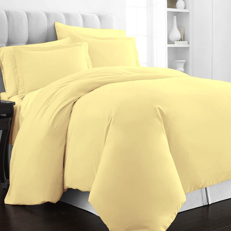 PIZUNA 100% Cotton Duvet Cover Set King Size 260x220 cm Mellow Yellow, 400 Thread Count Long Staple Cotton Sateen Weave Duvet Cover Set with 2 Pillowcases (Mellow Yellow Bedding Duvet Cover Sets) - Image 1