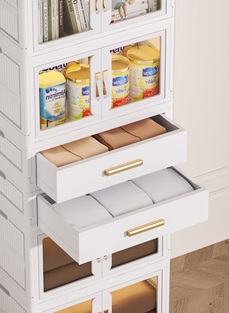 Old_Feller 3 Layers Foldable Storage Box and Drawer,Extra Large Size Storage Bin with Lid Organizers Freely Stackable Storage Cabinet, Dust-proof Closet Organizers Double Door Magnetic with Universal Pulley - Image 5