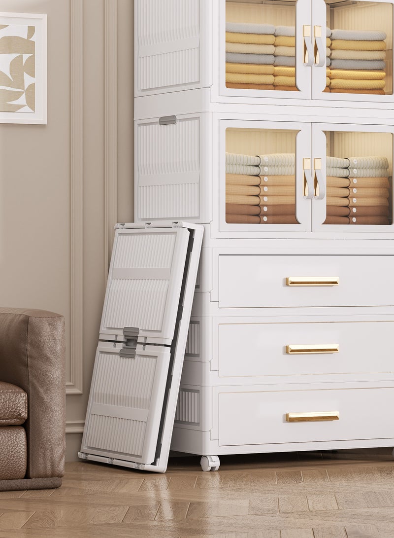 Old_Feller 3 Layers Foldable Storage Box and Drawer,Extra Large Size Storage Bin with Lid Organizers Freely Stackable Storage Cabinet, Dust-proof Closet Organizers Double Door Magnetic with Universal Pulley - Image 4