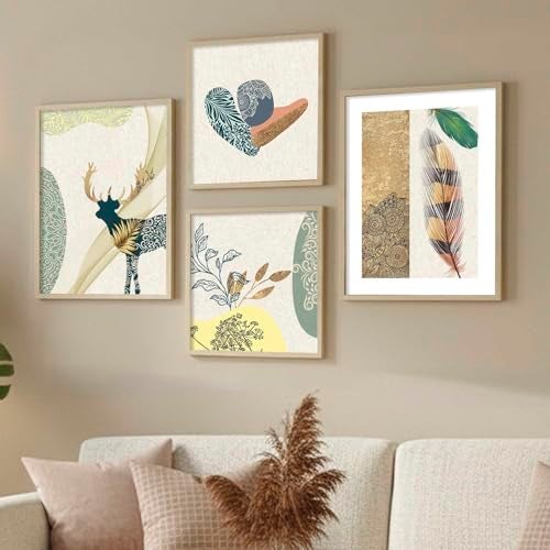 kotart Modern Art Home Decoration Painting Abstract Paintings With Frame For Living Room Bed Room Hotel Wall Decor Digital Reprint Engineered Wood Set of 4 Framed - Image 1