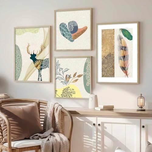 kotart Modern Art Home Decoration Painting Abstract Paintings With Frame For Living Room Bed Room Hotel Wall Decor Digital Reprint Engineered Wood Set of 4 Framed - Image 4