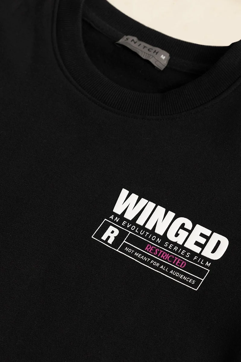 سنيتش Black Graphic Long Sleeve Relaxed Streetwear Sweatshirt