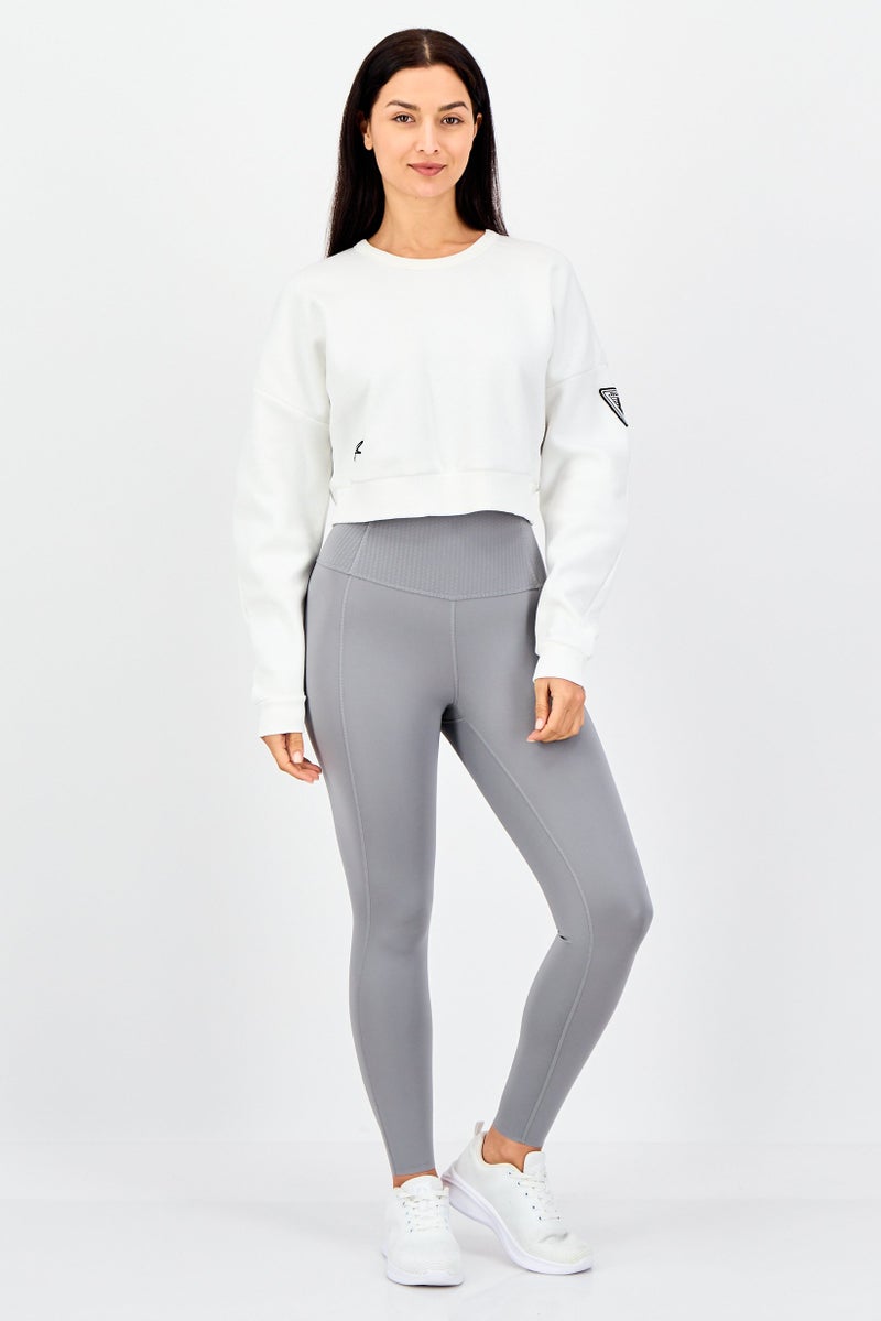 Reebok Women Sportswear Fit Long Sleeve Outdoor Cropped Sweatshirt, White - Image 4
