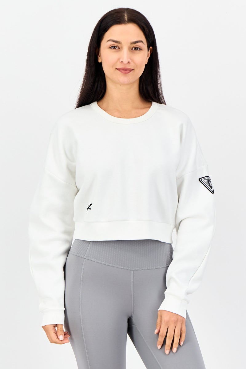 Reebok Women Sportswear Fit Long Sleeve Outdoor Cropped Sweatshirt, White - Image 1