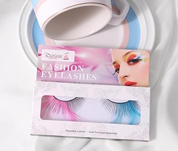 Dorisue halloween lashes Pink and Blue Color Eyelashes Joker Cosplay Costumes Set Party Feather lashes Makeup costume lashes 1 pair - Image 1