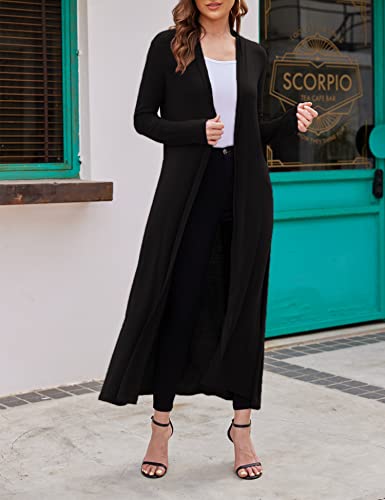 Bluetime Women Floor Length Open Front Drape Cardigan Lightweight Long Sleeve Maxi Duster with Pockets (L, Black) - Image 4