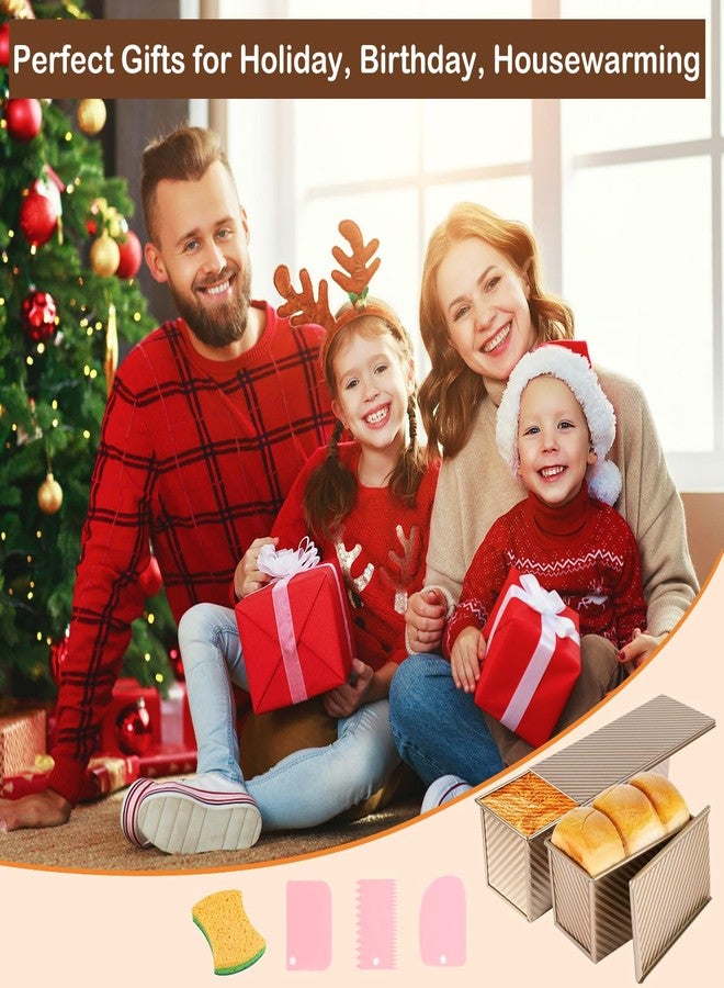 Barlket قالب خبز بولمان من بارلكيت مع غطاء، سعة 2.2 رطل و0.5 رطل للعجين، عبوة من قطعتين، قالب خبز ساندويتش من الفولاذ الكربوني غير اللاصق، قالب خبز مموج مع غطاء للخبز والساندويتشات والتوست، ذهبي اللون - Image 4